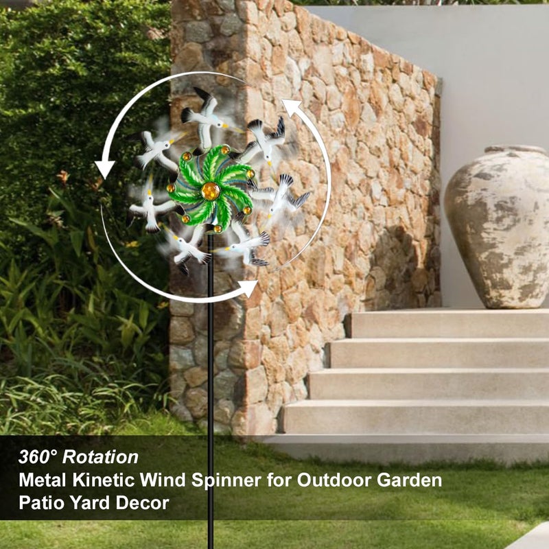 Senflame Seagull Wind Spinners - 39" Ocean-Themed Metal Wind Sculptures Garden Stake Art, 13.5” Windmill Yard Kinetic, Outdoor Decor for Patio & Lawn - Metal Beach Sculpture with Seagull Design - Image 5